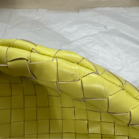 Yellow Intrecciato Woven Half Moon Leather Clutch Wristlet Top Handle Bag - Picture 13 of 16